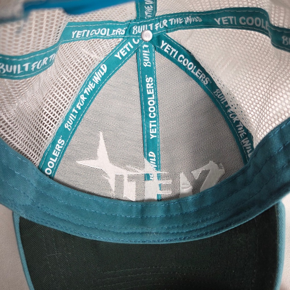 YETI Coolers Shark Logo Trucker Hat Teal Blue White Mesh Snapback Cap Beach - Picture 4 of 8